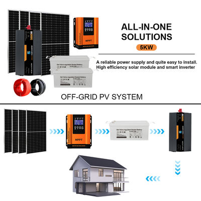 Bom preço. Kit completo de energia solar de 5KW para uso doméstico. Sistema tudo-em-um com bateria e inversor. on-line